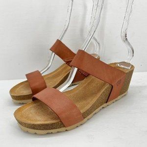 Yokono Light Brown /  Taupe Leather Double Strap Cork Wedge Sandal size 9.5